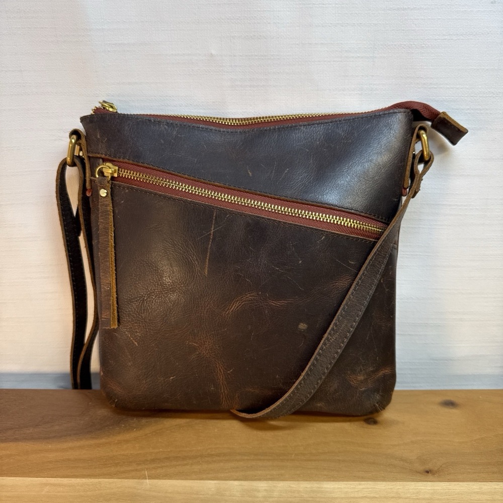 Osgoode Marley Elegance Trinity Crossbody Bag Brown Rustic Tik Tough Leather